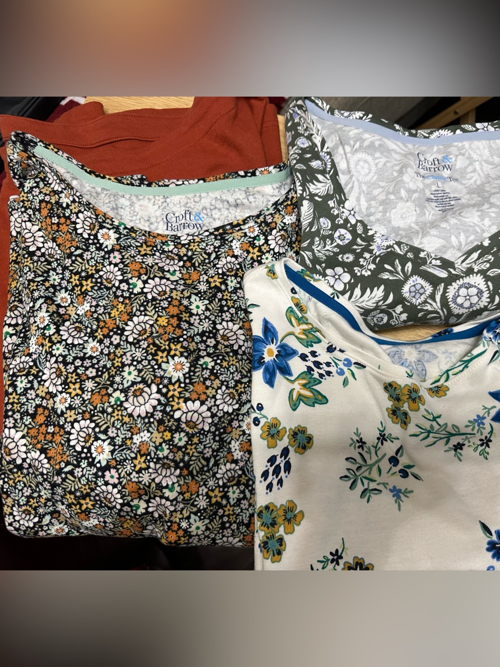 croft & barrow Floral Tee Set - Black, Olive, Rust, Cream